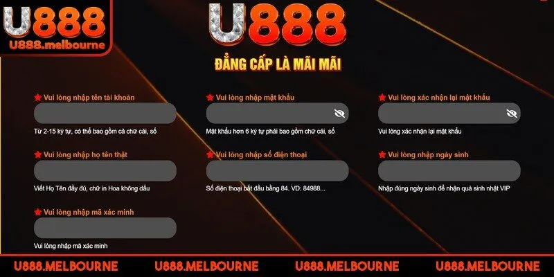 Điền đầy đủ thông tin cá nhân khi tạo tài khoản trên U888